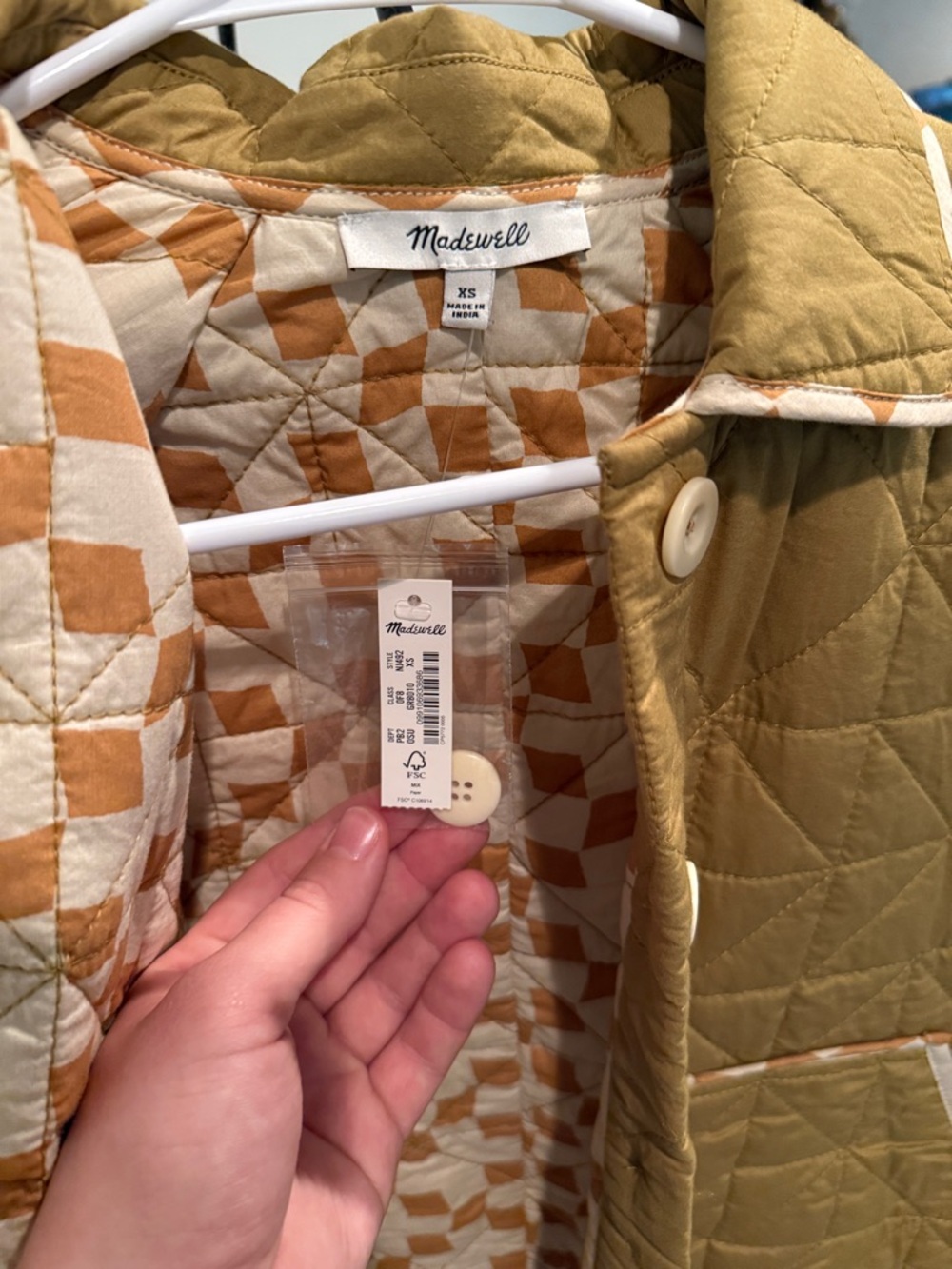 Madewell Quilted Golden Mustard Jacket with Patterned Lining - Picture 3 of 4